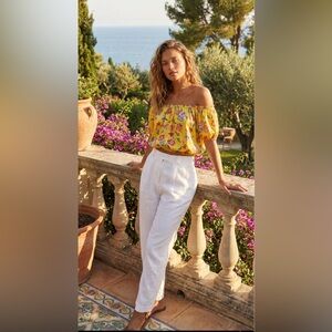 Joie 100% silk yellow floral off shoulder crop peasant top xs